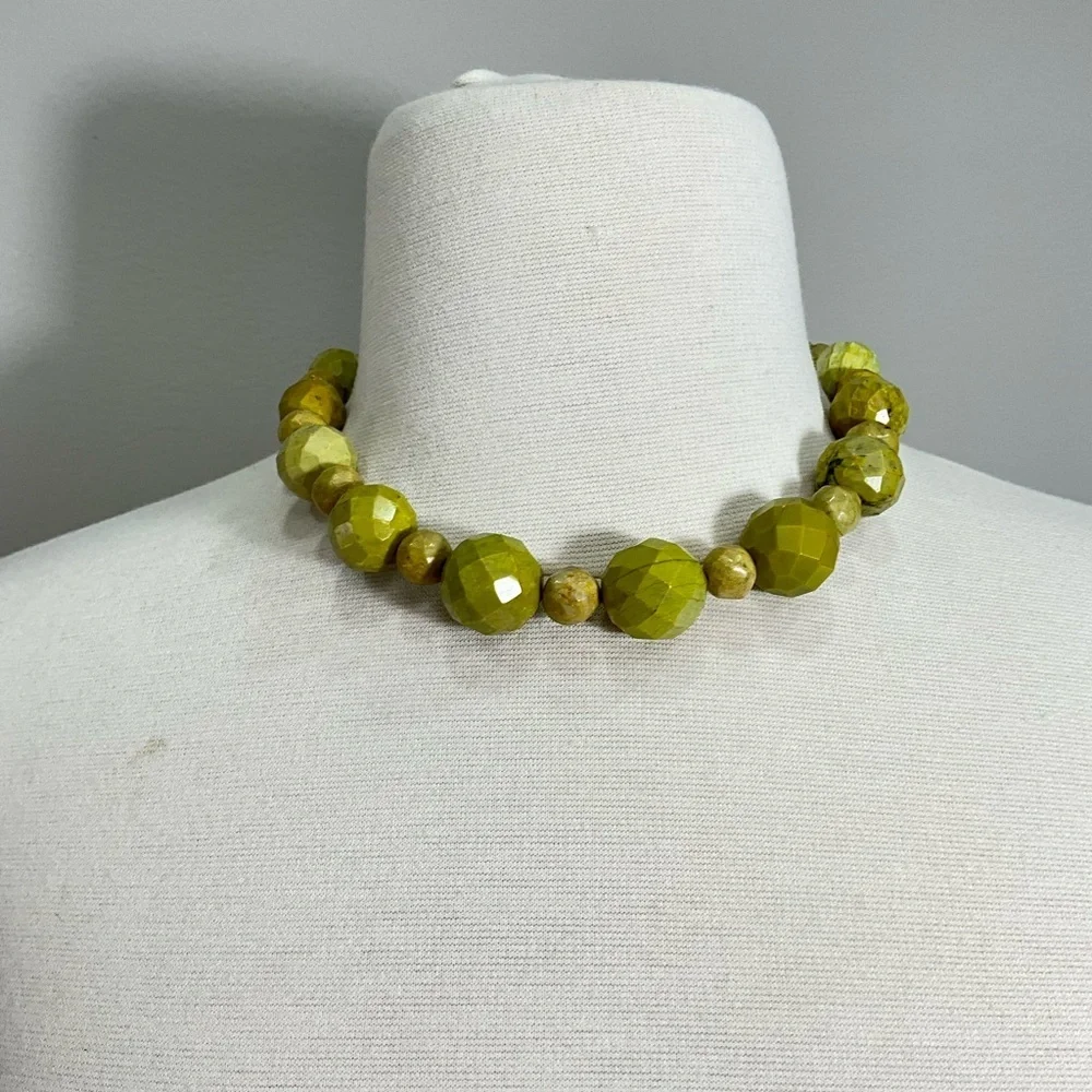 Faceted Green Beaded Necklace Chunky Statement Choker Artisan Jewelr